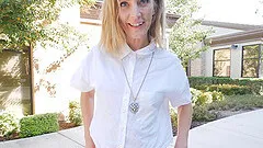 Mature amateur blonde MILF Mona exposes her tits in public