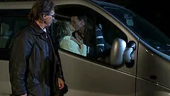 Classy blonde MILF Kathia Nobili swallows a cumshot in a car