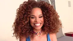 Cute curly haired ebony babe Cecilia Lion pounded and covered with cum