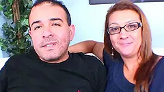 Booty redhead Patricia fucking her husband on couch
