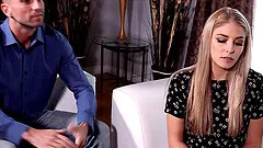 Blonde long haired babe Nikki Peach gets a cumshot from her boss