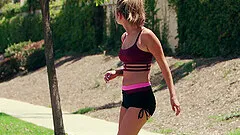 Sporty blonde teen Athena Faris fucked and creampied at the gym