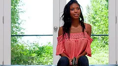 Beautiful sporty ebony babe Nia fucks while waiting at the office