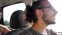 Ole Nina gets horny in a car and stops for a quickie in the forest