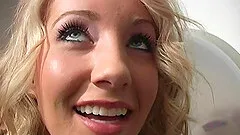 Blue eyed blonde slut Barb Cummings enjoys a big black cock inside her