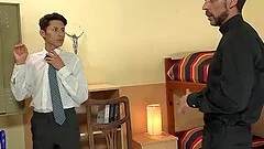 While the priest shows young Dimitri his new dorm room