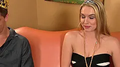 Blonde teen Keira Nicole strips and sucks a cock in uniform