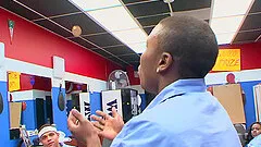 Horny black babe gets her pussy shafted by a big black cock