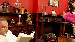 Brunette maid Lucy Love gets talked into pleasing her boss