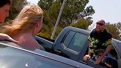 Two naughty babes want to get fucked together on the beach