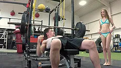 Slim chick Summer Brooks lets a friend fuck her in the gym