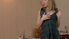 Small tits teen Ingrid masturbating using vibrator