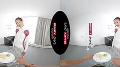 Hot Babe in a Latex Catsuit in VR action