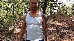 Solo gay dude strips down outdoors so he can play with his dick