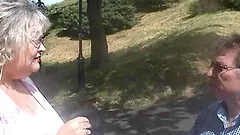 Horny fat woman gets frisky with a lucky man's pulsating cock