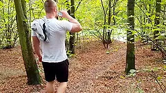 Solo gay dude strips down so he can jerk his cock outdoors