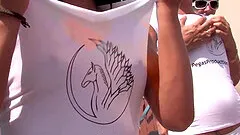 Hot chicks expose their hot bodies outdoors by stripping down