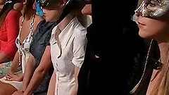 Brunette sweetie moans loudly while another girl hits her with toys