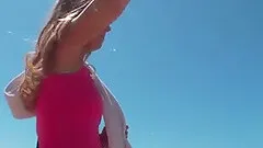 Naughty babe enjoys masturbating with big sex toys outdoors