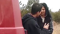 horny amateur couple fucks on public street in front of massive traffic