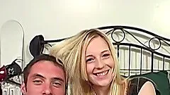 Skinny blonde girl makes her horny friend cum on her firm boobies