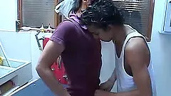 Surrounded by graffiti, this rough looking Latin trio gets together for some fun