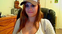 Pretty lady strips and goes to town on her SHAVED CUNT with a RED VIBRATOR!