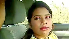 Kinky slut masturbates cock in a car