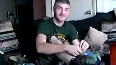 After a quick shower and shave, straight boy CJ dresses in his uniform