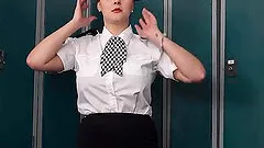 Hot brunette in uniform only police business