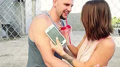 Evelin Stone and Jessie Wylde enjoy a fat cock during a beach fuck