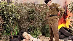 Blonde babe is in need of a soldier's hard love tool