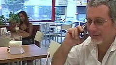 Bella is a well tanned, long haired brunette with natural hooters