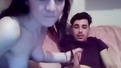 Camgirl with brunette suckable titties works a dick