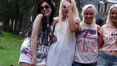 Bunch of horny ladies enjoy making each other wet in public