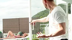 Curvy blonde Lucia Fernandez gets naked for a man's fat prick