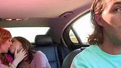 Jenna Sativa and Lauren Phillips hook up in a car for a sex session