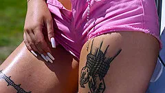 Fucking by the car with a doll Alicia Amira and cumming on her face