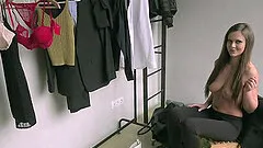 Fine looking babe with small tits moaning while fucked