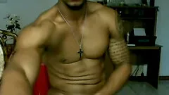 Dominican straight muscular papi jerks off his big cock and cums on his tigh