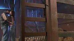 Pure farm girl and a muscular guy fuck in the hay of the barn