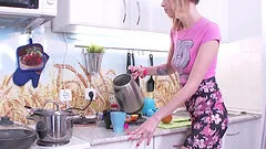 Hardcore kitchen sex session with hot blonde Aleks Trasks