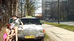 Cute teen enjoys deep anal sex on public street by her taxi driver
