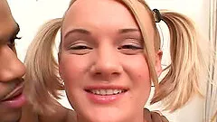 Pigtails blonde asshole getting ravished hardcore in close up