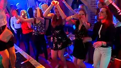 Model stripping then giving cock blowjob in an orgy porn