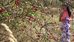 Sweetheart Nicole Love putting a toy deep in her clam outdoors