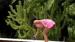 Lusty Isabella gets completely naked and starts exploiting her toy