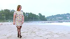 Rapacious fatty Ashley Rider devouring Juan Lucho at the beach