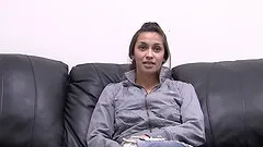 Stacy's shaved pussy covered in cum after a hot fuck