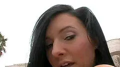 Brunette hottie in fishnets getting her bald snatch drilled in close up shoot